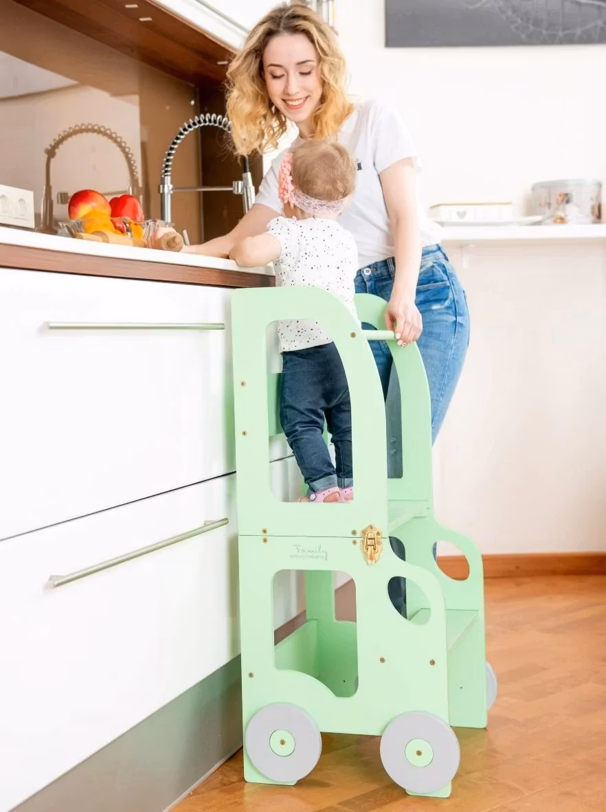 Bygbar læringstårn taburet bil, mint