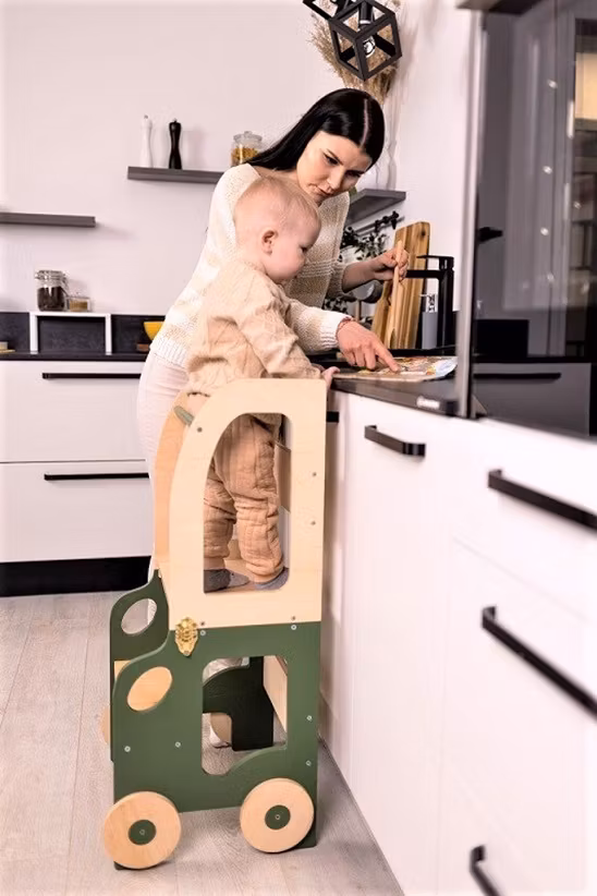 Bygbar læringstårn taburet bil, kaki/natur