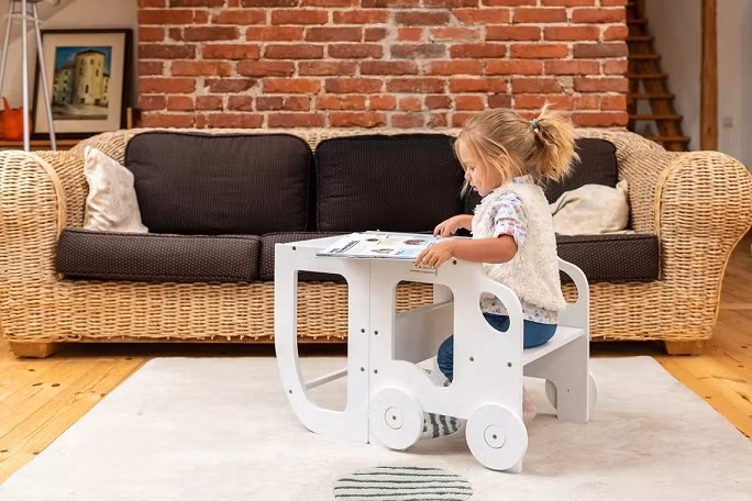 Bygbar læringstårn taburet bil, hvid