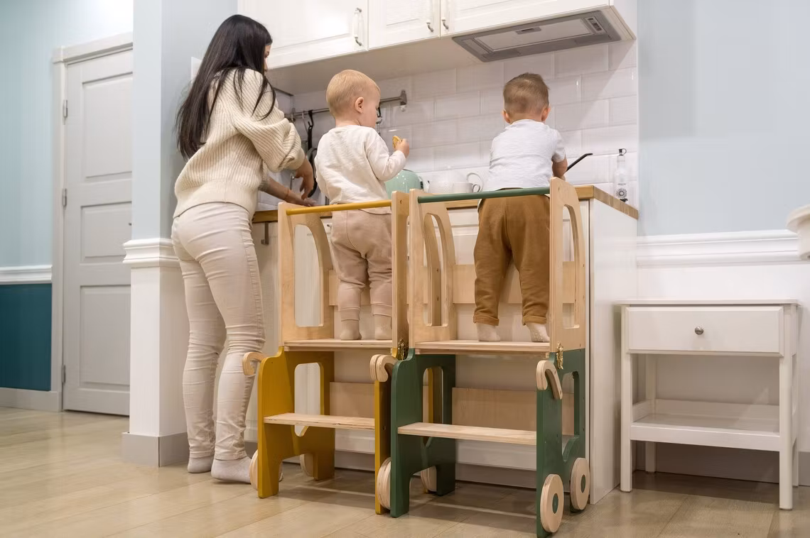 Bygbar læringstårn taburet bil, kaki/natur