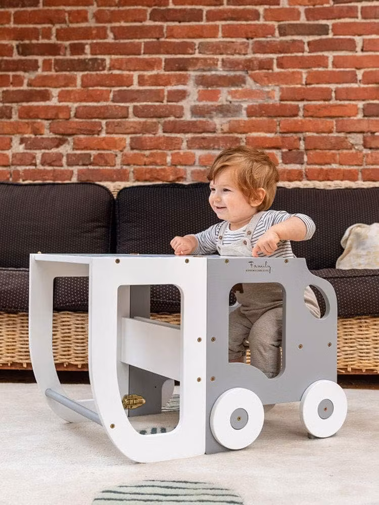 Bygbar læringstårn taburet bil, grå/hvid