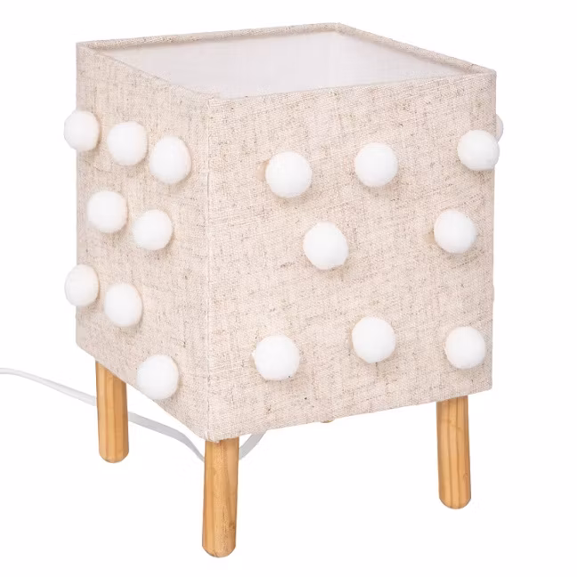 Bordlampe med pomponer linned, natur