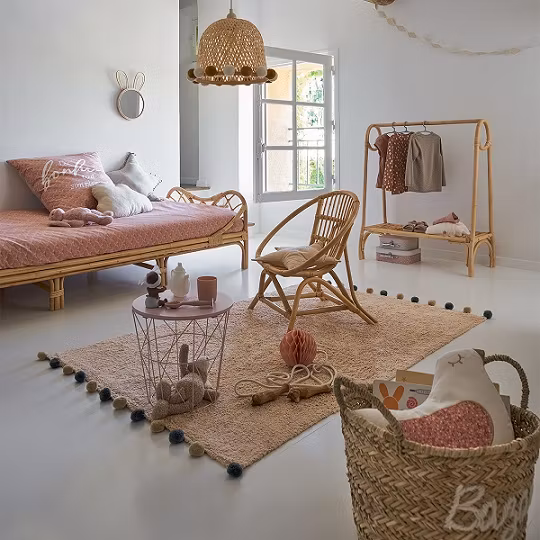 Bambus loftlampe med pomponer