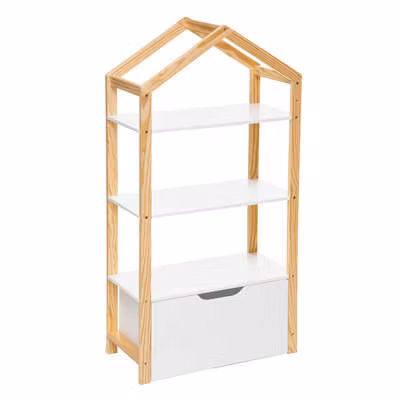 Bokhylla med förvaringslåda, vit/natur hus
