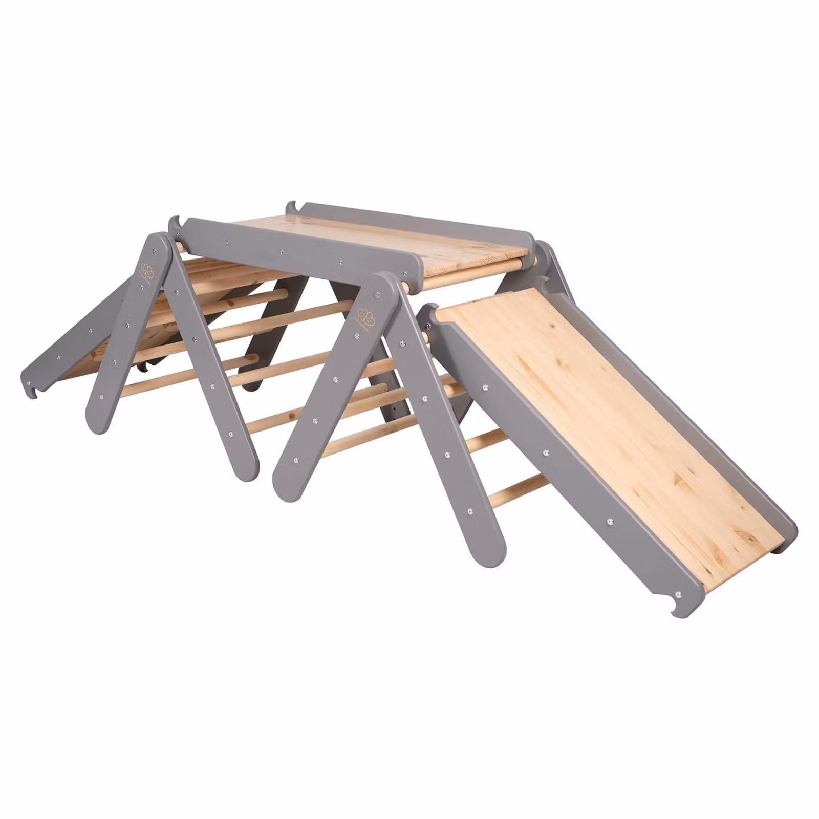 Meow, klatretrekant med klatrevæg og rutsjebane, grå