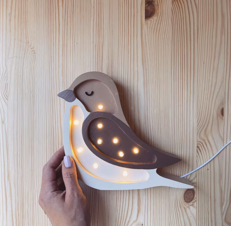 Little Lights, Lampe til børneværelset, Lille fugl coffee beige