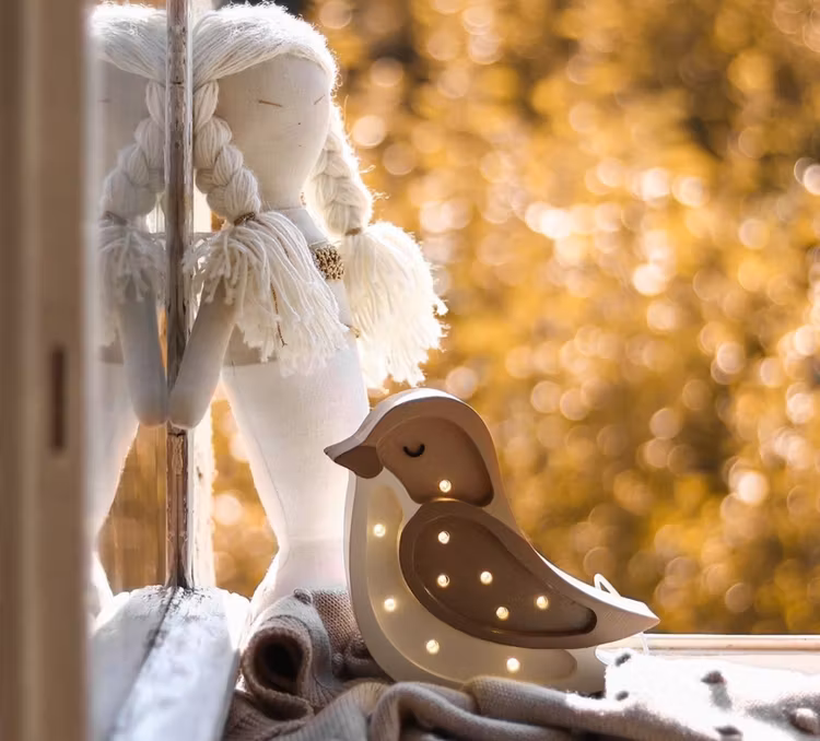 Little Lights, Lampe til børneværelset, Lille fugl coffee beige