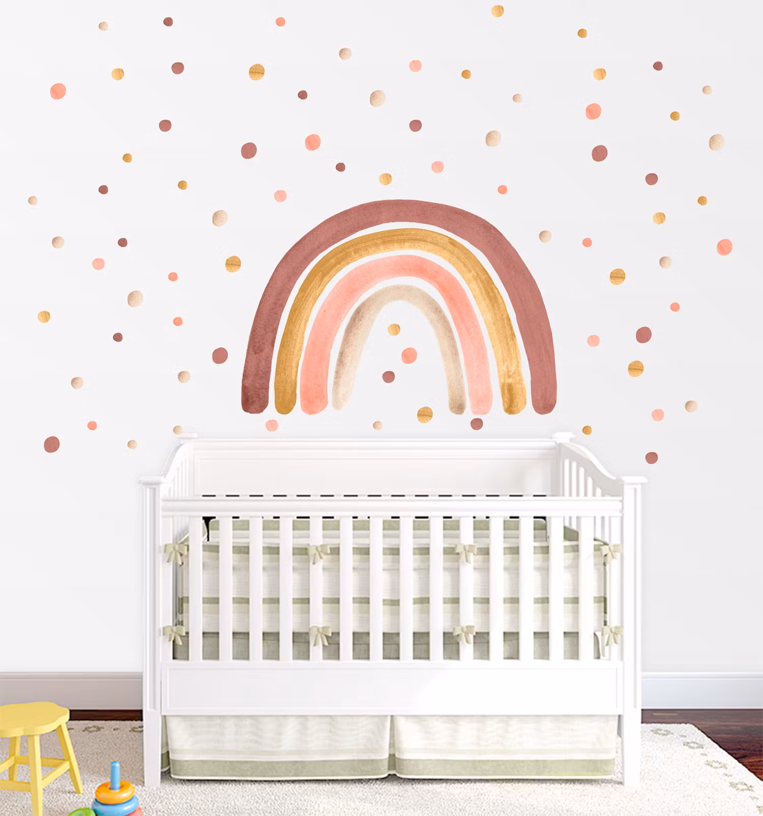 Babylove, wallsticker regnbue med prikker, dusty pink