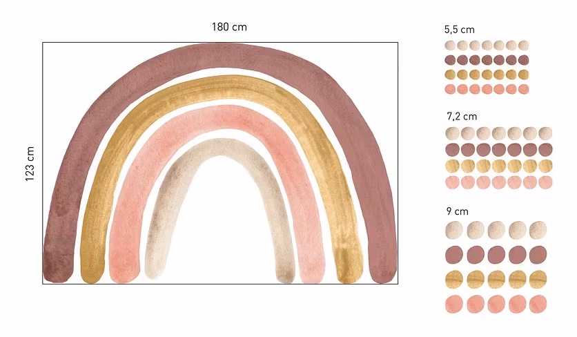 Babylove, wallsticker regnbue med prikker, dusty pink