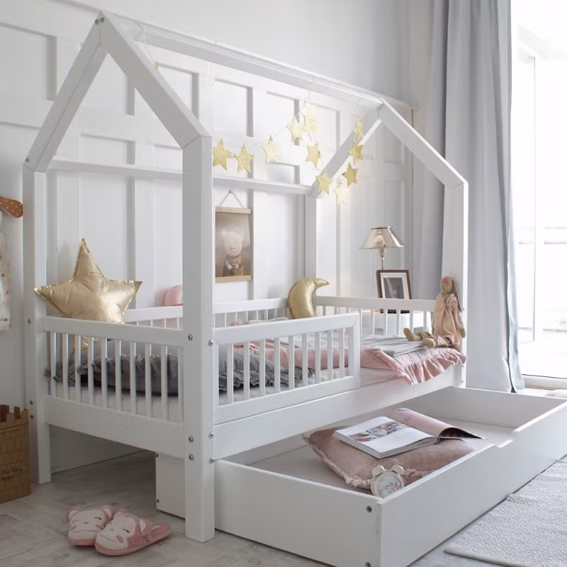 Hvid husseng Alex 80x160 cm med opbevaring