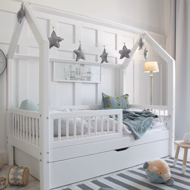 Hvid husseng Alex 80x160 cm med opbevaring