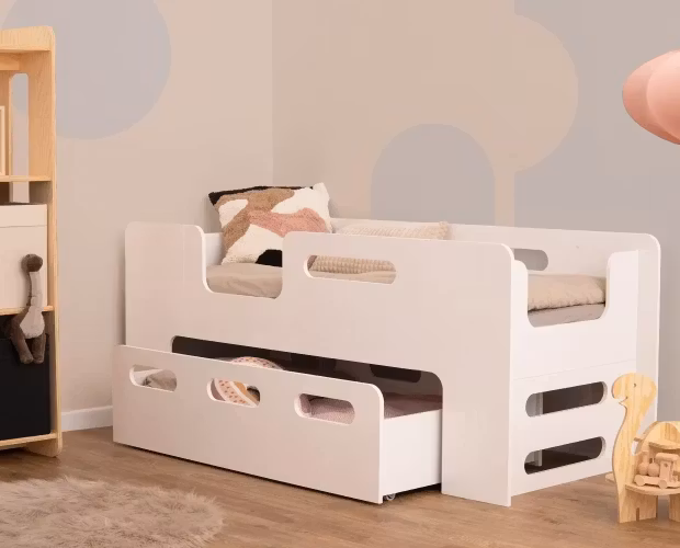 Hvid børneseng med opbevaring/udtræksseng, Poppy