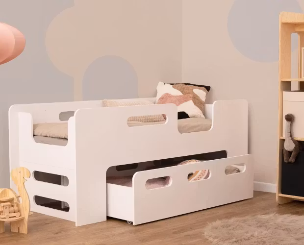 Hvid børneseng med opbevaring/udtræksseng, Poppy