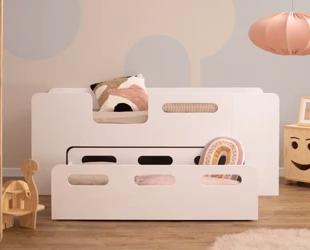 Hvid børneseng med opbevaring/udtræksseng, Poppy