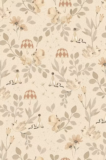 Mrs Mighetto, tapet Forest Flowers, Off White