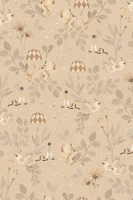 Mrs Mighetto, tapet Forest Flowers, Sand