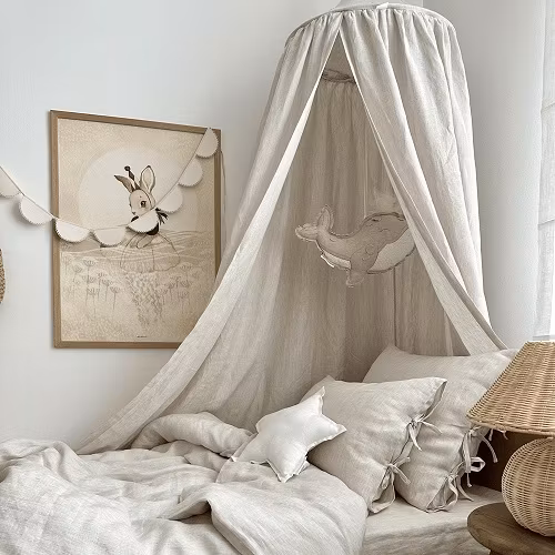 Cotton&Sweets, Beige stripes premium sengehimmel i linned