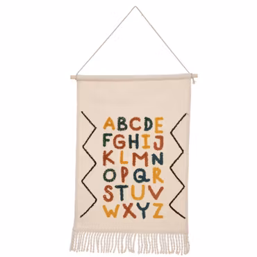 Vægdekoration med frynser, alfabet