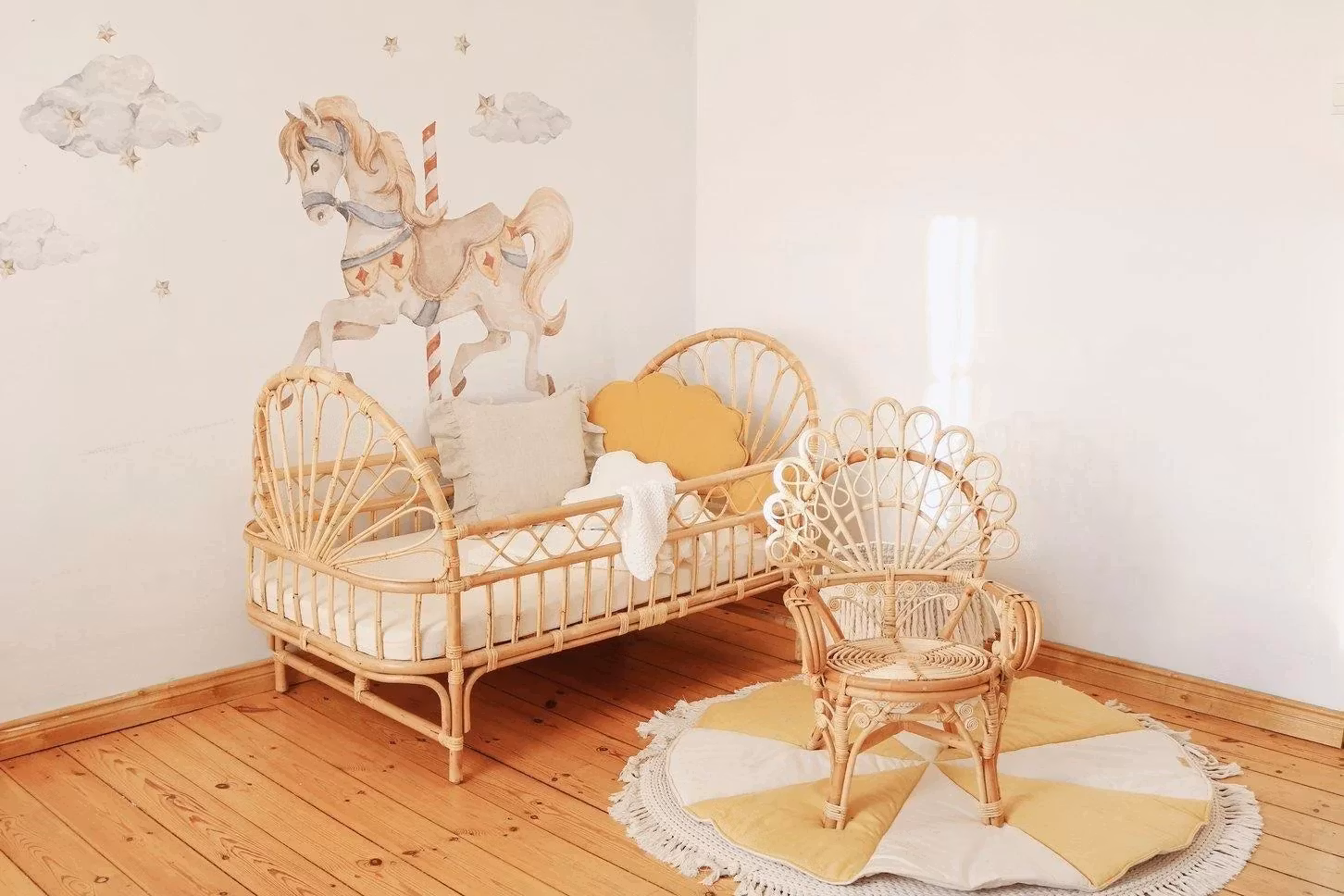 Moi Mili, legemåtte i linned cirkus, hvid/gul