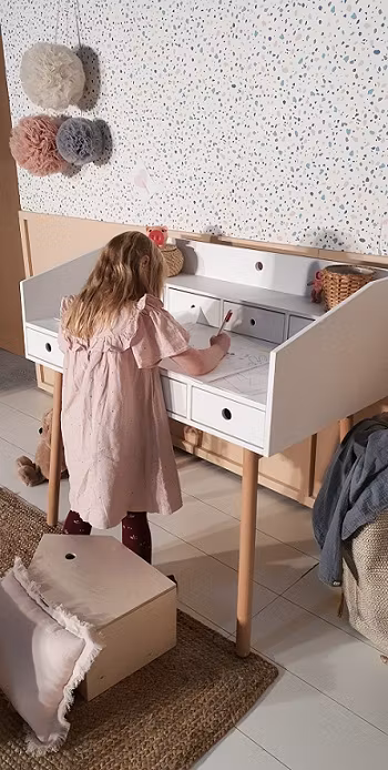 Woodluck, River skrivebord med skuffer, hvid