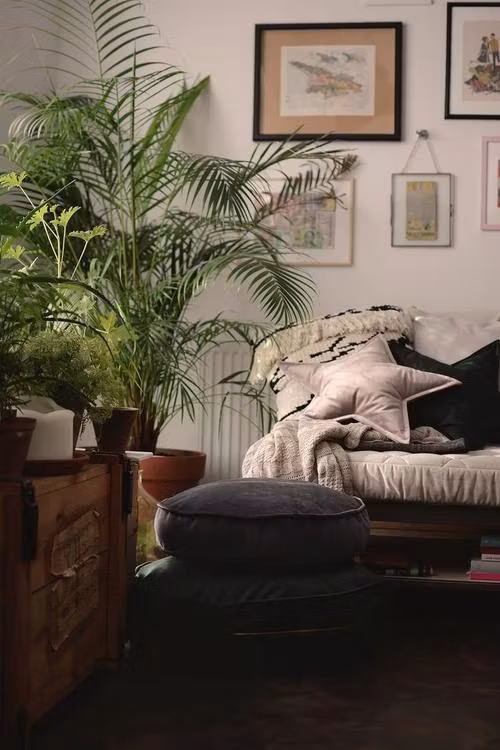 Betty's home, puf i fløjl, mustard