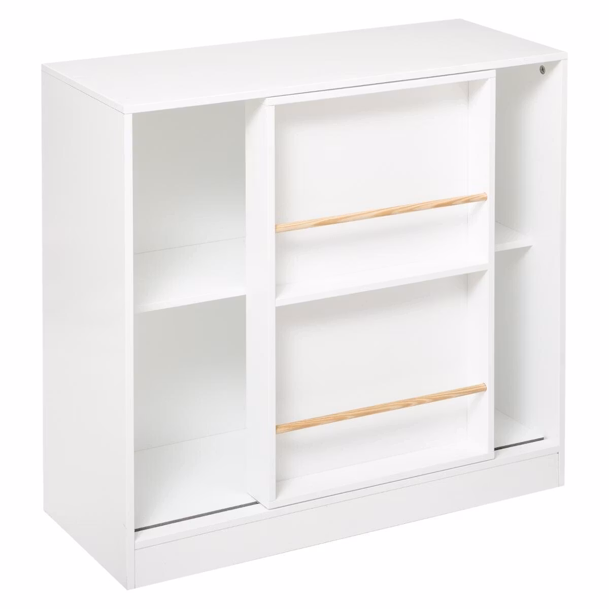 Reol med skydedør, hvid/natur