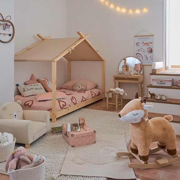 Spejlbord med taburet til børneværelset, natur