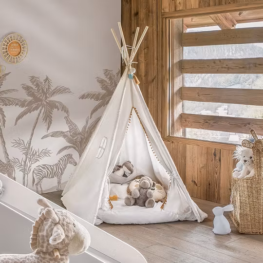 Tipi telt med pompon til børneværelset, beige