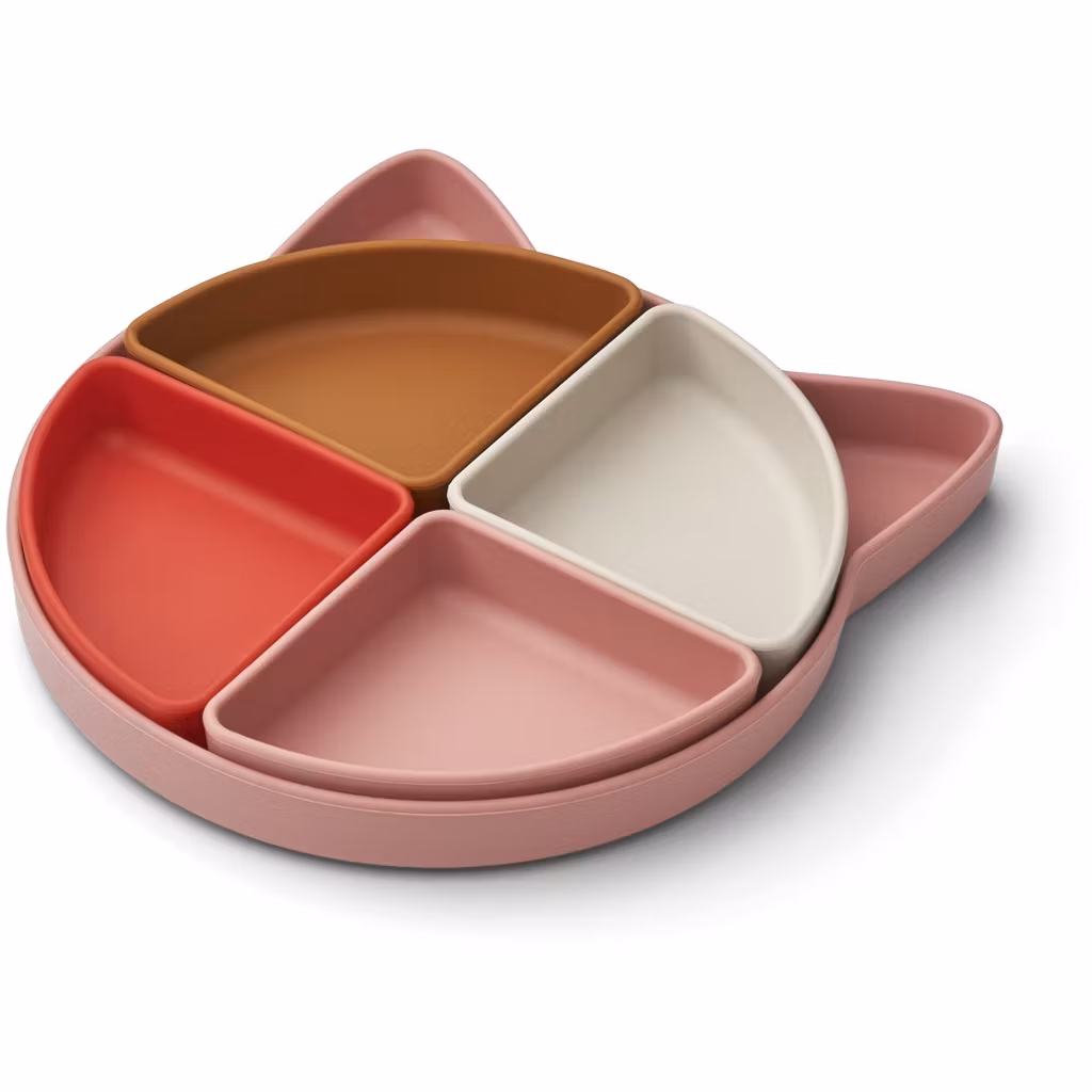 Liewood, silikone tallerken Arne, Cat Dusty Raspberry Mix