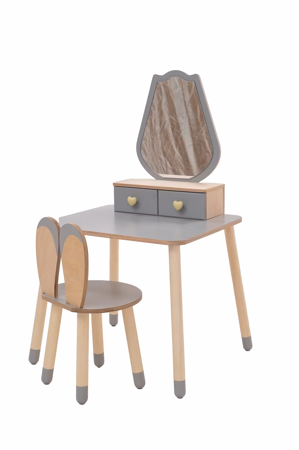 Toiletbord tulipan med kaninstol, grå/natur