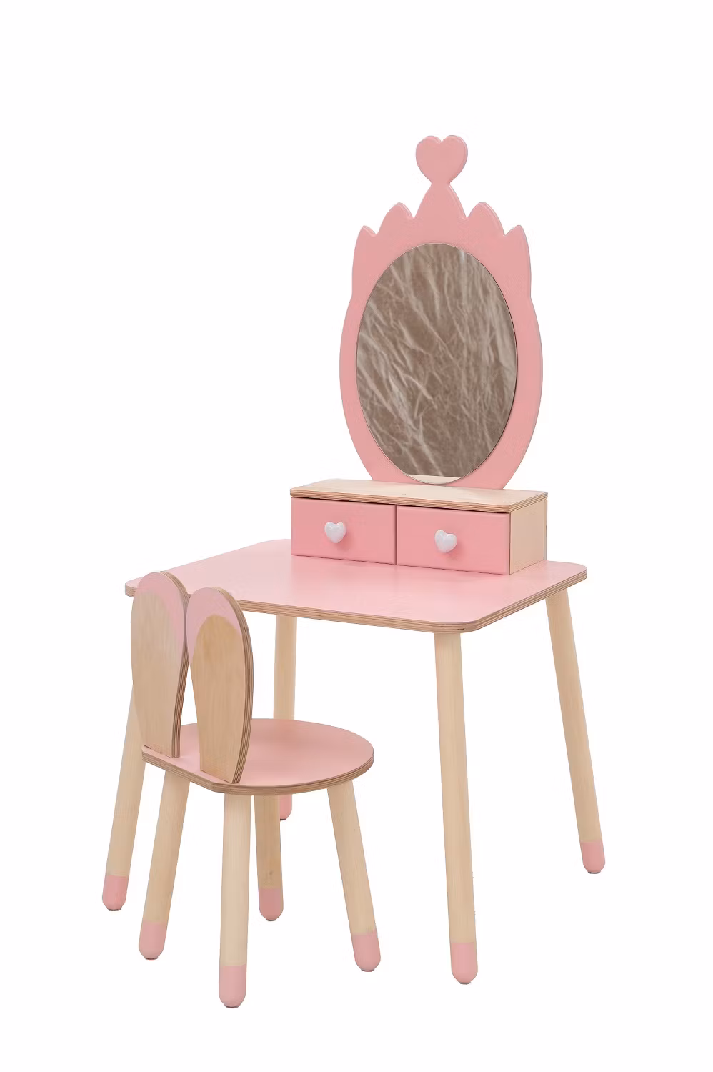 Toiletbord krone med kaninstol, lyserød/natur