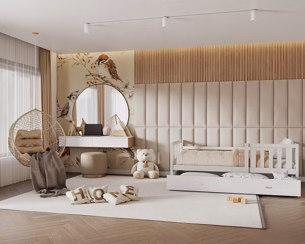 Polstret vægpanel, cream (forskellige størrelser)