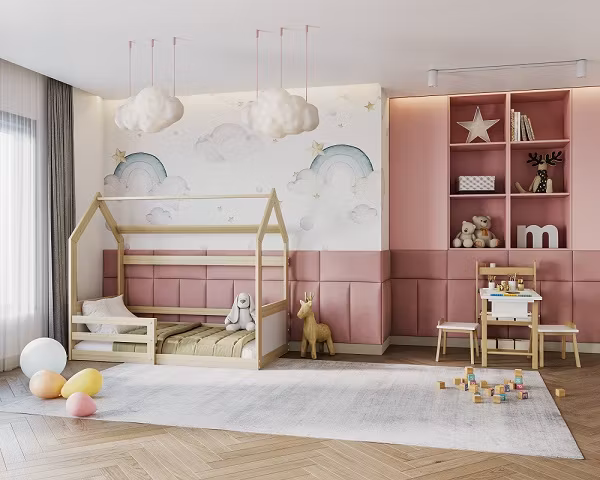 Polstret vægpanel, lyserød (forskellige størrelser)