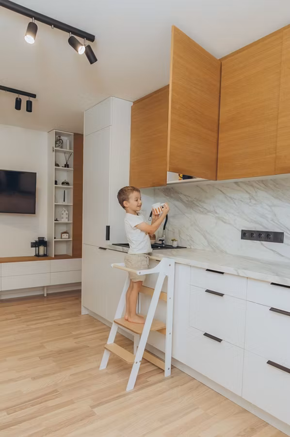 Duck Woodworks, sammenklappelig læringstårn, hvid/natur