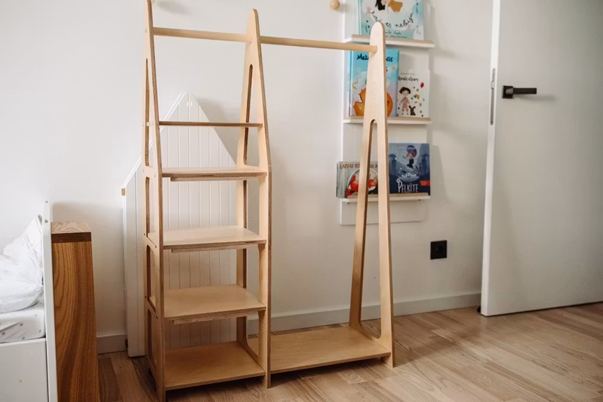 Duck Woodworks, garderobe tøjstang med hylder, natur