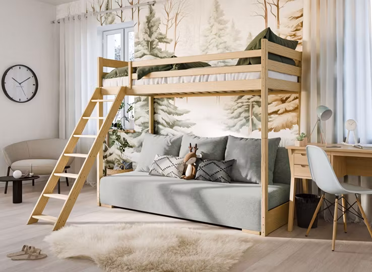 Højseng med udtrækssofa Selma 90x200/140x200 cm