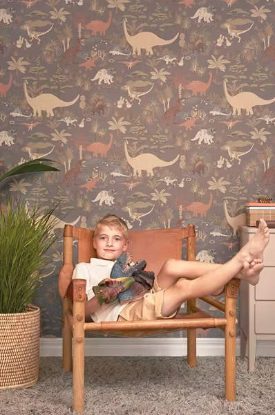 Majvillan, tapet Dinosaur vibes, evening grey