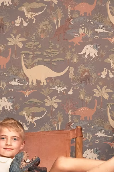 Majvillan, tapet Dinosaur vibes, evening grey