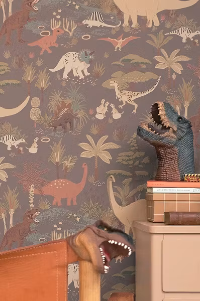 Majvillan, tapet Dinosaur vibes, evening grey