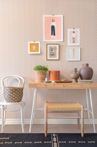 Majvillan, tapet Herringbone, sandy beige