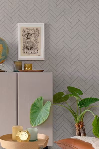 Majvillan, tapet Herringbone, greige blue