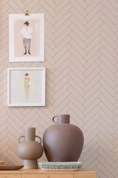 Majvillan, tapet Herringbone, sandy beige