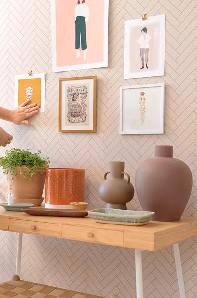 Majvillan, tapet Herringbone, sandy beige