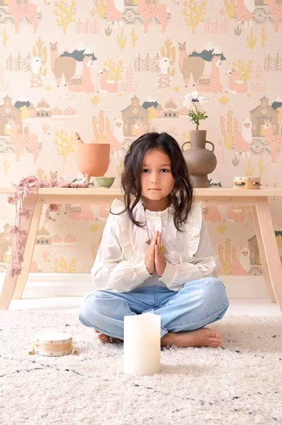 Majvillan, tapet Lama village, light sunny pink