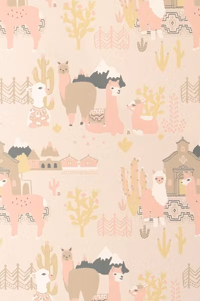 Majvillan, tapet Lama village, light sunny pink