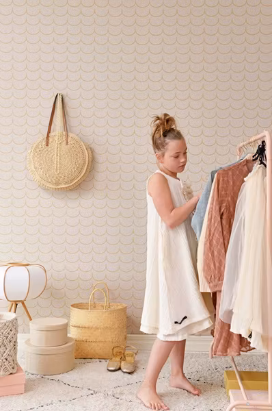 Majvillan, tapet Drop curtain, greige