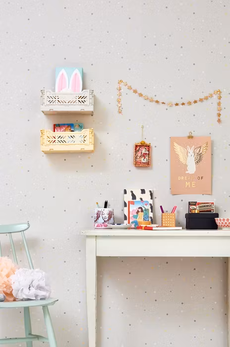 Majvillan, tapet Stardust, soft grey