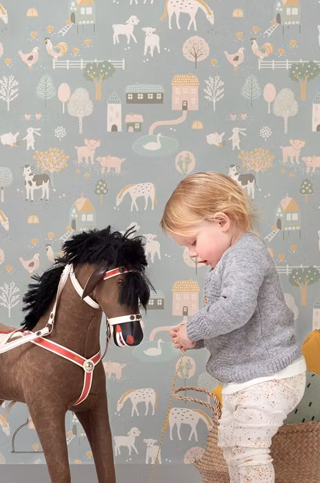 Majvillan, tapet My farm, stone blue