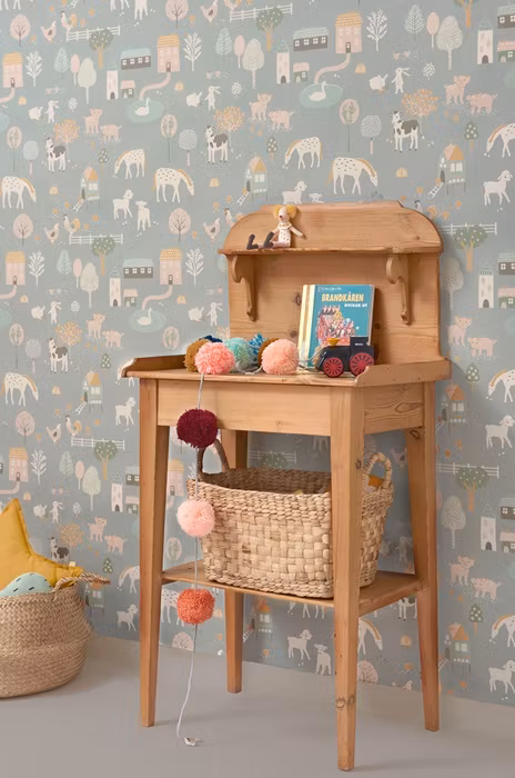 Majvillan, tapet My farm, stone blue