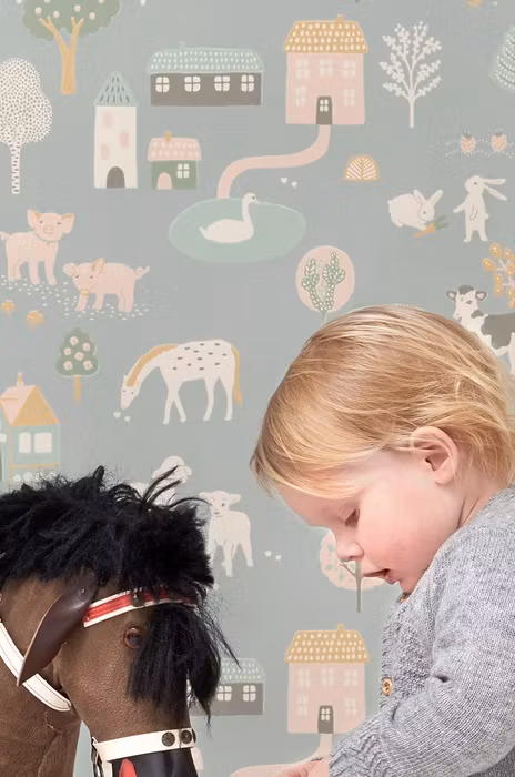 Majvillan, tapet My farm, stone blue